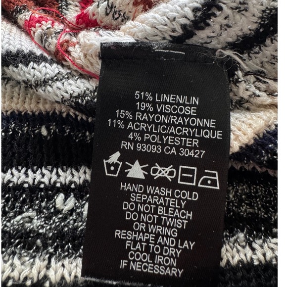 NIC+ZOE Womens Striped Linen Blend Lattice V-Neck Knit Sweater medium - Picture 3 of 8